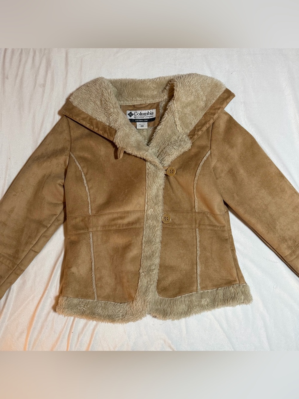 Columbia Women's Tan Hooded Faux-Shearling Jacket